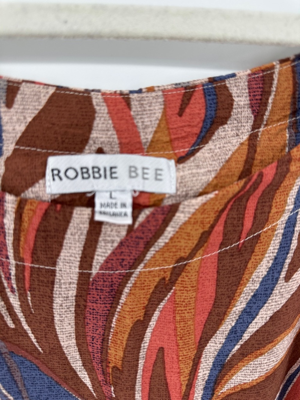 Robbie Bee Cottagecore Boho Coastal Retro Rust Multicolor Wave Print Dress SzL - Picture 2 of 9